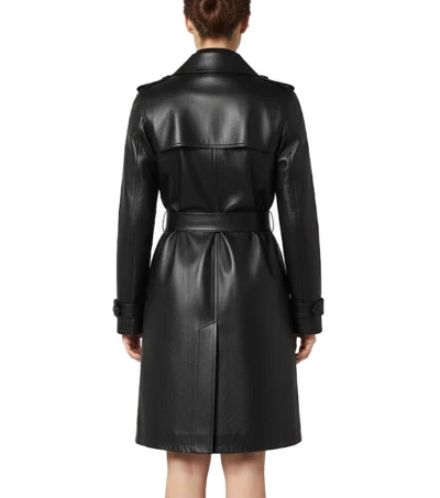 Buy Women’s Hip Length Belted Black Leather Trench Coat