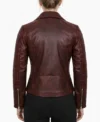Buy Women’s Maroon Distressed Waxed Leather Biker Jacket