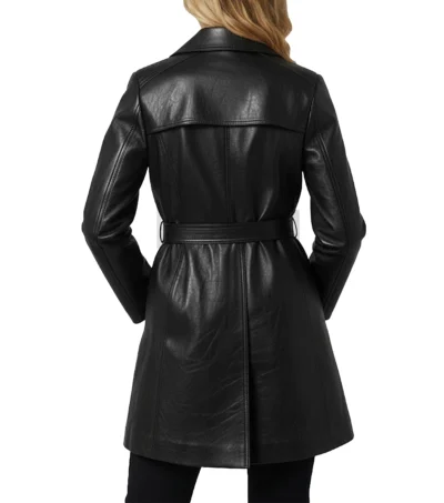 Buy Women's Mid-Length Black Leather Trench Coat