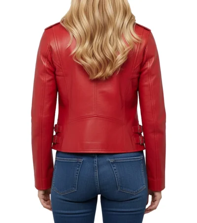 Buy Women's Motorcycle Slim-Fit Zip-Up Red Leather Jacket