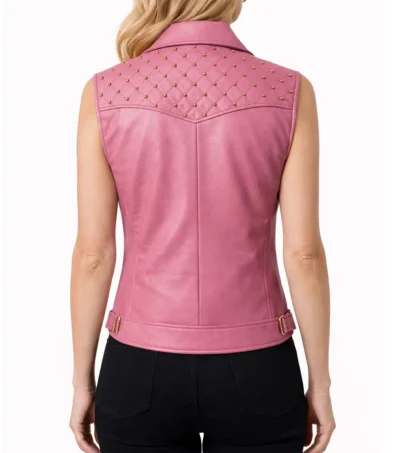 Buy Women’s Pink Quilted Shoulder Studded Leather Vest