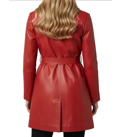 Buy Women's Red Sheepskin Leather Trench Coat