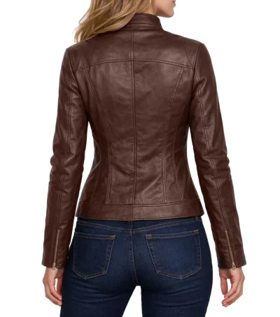 Buy Women’s Slim Fit Cafe Racer Brown Real Leather Jacket