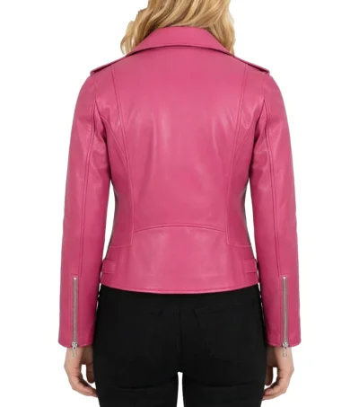 Buy Women's Slim Fit Pink Sheepskin Leather Biker Jacket