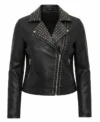 Evelyn Round Studded Leather Biker Jacket