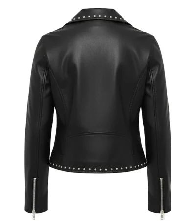 Evelyn Round Studded Leather Biker Jacket back view