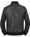 Men’s Black Waxed Leather Bomber Slim fit Jacket back view