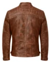 Men’s Distressed Waxed Real Leather Cafe Racer Jacket brown back view