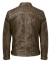 Men’s Distressed Waxed Real Leather Cafe Racer Jacket distressed dark brown back view