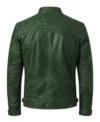 Men’s Distressed Waxed Real Leather Cafe Racer Jacket green back view