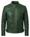 Men’s Distressed Waxed Real Leather Cafe Racer Jacket green front view