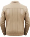 Men’s Parallel Stitched Vertical Lining Leather Bomber Jacket beige back