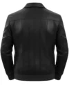 Men’s Parallel Stitched Vertical Lining Leather Bomber Jacket black back view