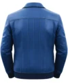 Men’s Parallel Stitched Vertical Lining Leather Bomber Jacket blue back view