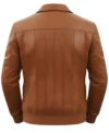 Men’s Parallel Stitched Vertical Lining Leather Bomber Jacket brown back view