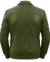 Men’s Parallel Stitched Vertical Lining Leather Bomber Jacket green back