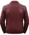 Men’s Parallel Stitched Vertical Lining Leather Bomber Jacket maroon back