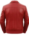 Men’s Parallel Stitched Vertical Lining Leather Bomber Jacket red back