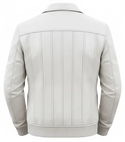 Men’s Parallel Stitched Vertical Lining Leather Bomber Jacket wite back