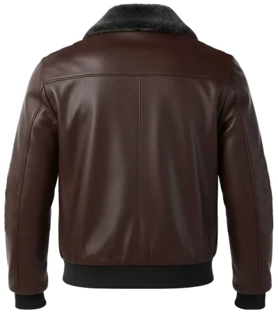 Men's Pilot Style Dark Brown Leather Bomber Jacket back view