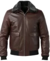 Men's Pilot Style Dark Brown Leather Bomber Jacket front view