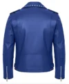 Men's Studded Real Leather Biker Jacket Blue Back view