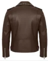 Men's Studded Real Leather Biker Jacket Brown Back view