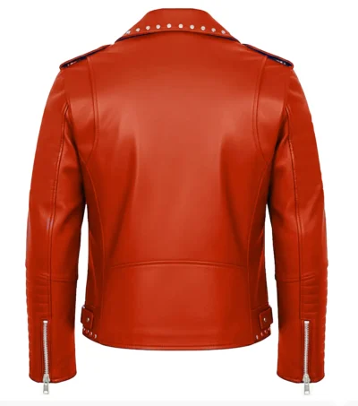 Men's Studded Real Leather Biker Jacket Rd Back view