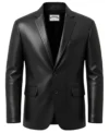 Men's Two Button Lambskin Leather Blazer Black front view