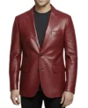 Men's Two Button Lambskin Leather Blazer Burgundy