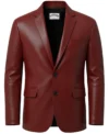Men's Two Button Lambskin Leather Blazer Burgundy front view