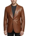 Men's Two Button Lambskin Leather Blazer Coffee Brown