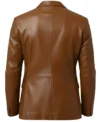 Men's Two Button Lambskin Leather Blazer Coffee Brown back view