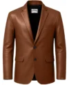 Men's Two Button Lambskin Leather Blazer Coffee Brown front view