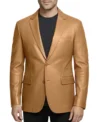 Men's Two Button Lambskin Leather Blazer Tan Brown