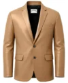 Men's Two Button Lambskin Leather Blazer Tan Brown front view