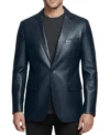 Men's Two Button Lambskin Leather Blazer navy blue