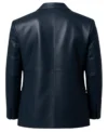 Men's Two Button Lambskin Leather Blazer navy blue back view