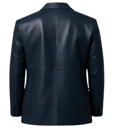 Men's Two Button Lambskin Leather Blazer navy blue back view