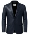 Men's Two Button Lambskin Leather Blazer navy blue front view