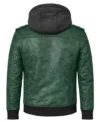 Men’s Vintage Distressed Waxed Leather Hooded Jacket green back view