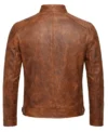 Men’s brown distressed Waxed Leather Cafe Racer Jacket back view