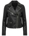 Women’s Black Studded Leather Moto Jacket
