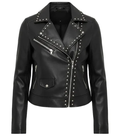 Women’s Black Studded Leather Moto Jacket