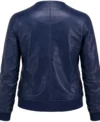 Women's Blue Lambskin Leather Bomber Jacket back view