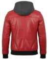 Women's Bomber Leather Jacket with Removable Hood Coffee Red back view