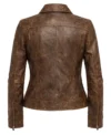 Women’s Brown Distressed Sheepskin Leather Trucker Jacket back view