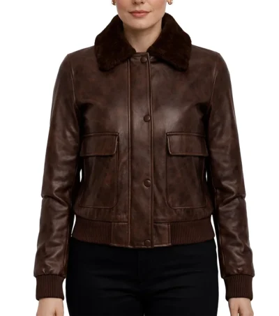 Women’s Brown Sheepskin Leather Bomber Jacket