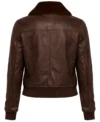 Women’s Brown Sheepskin Leather Bomber Jacket back view