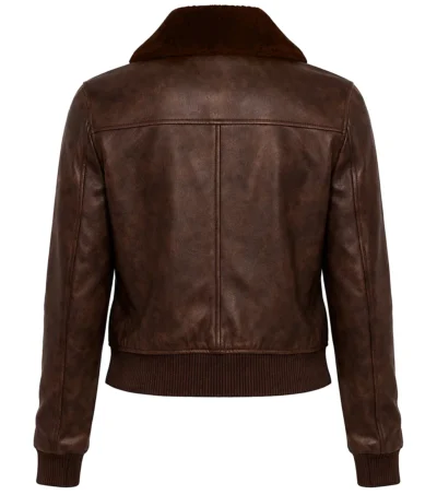Women’s Brown Sheepskin Leather Bomber Jacket back view